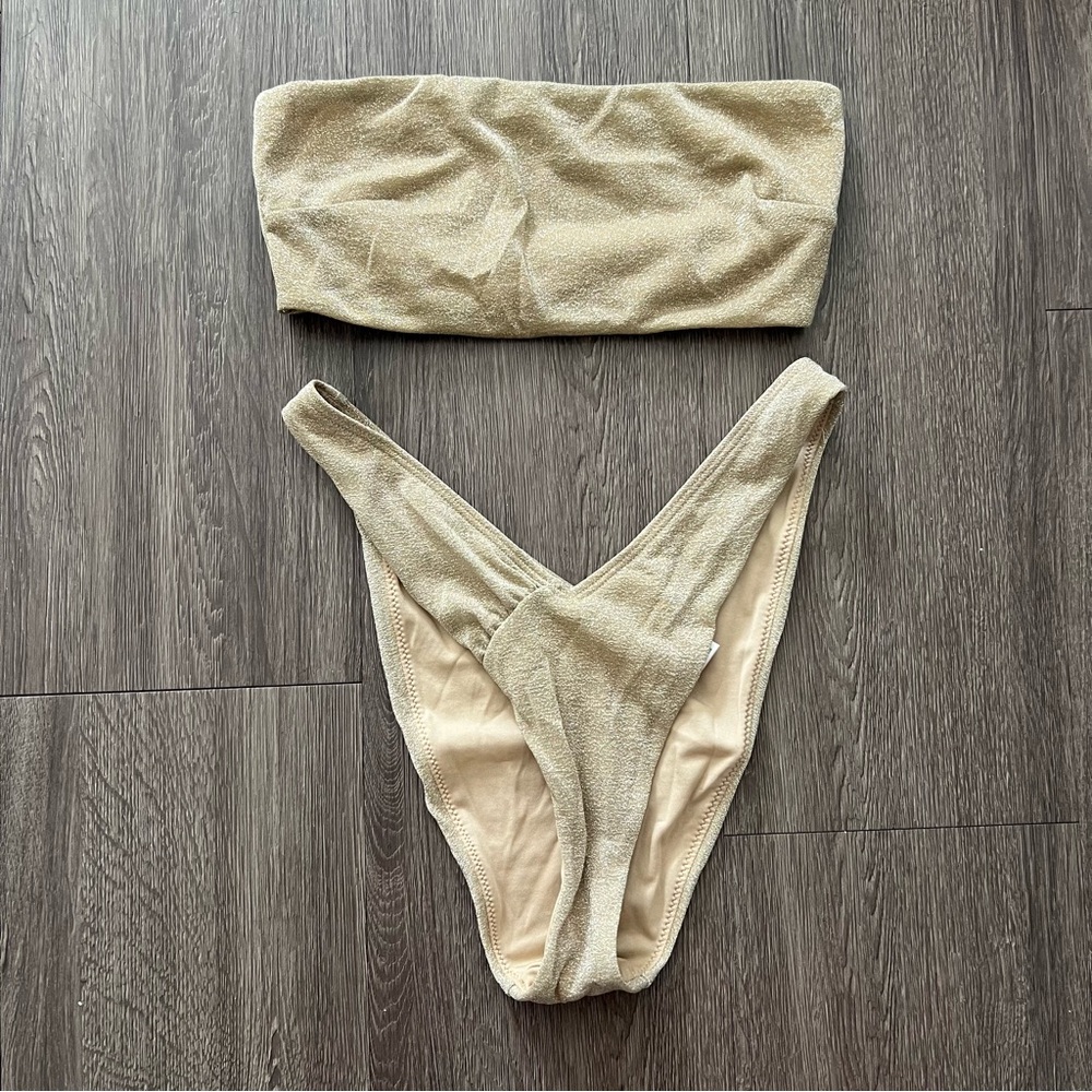 ASOS Gold Sparkly Bandeau Bikini